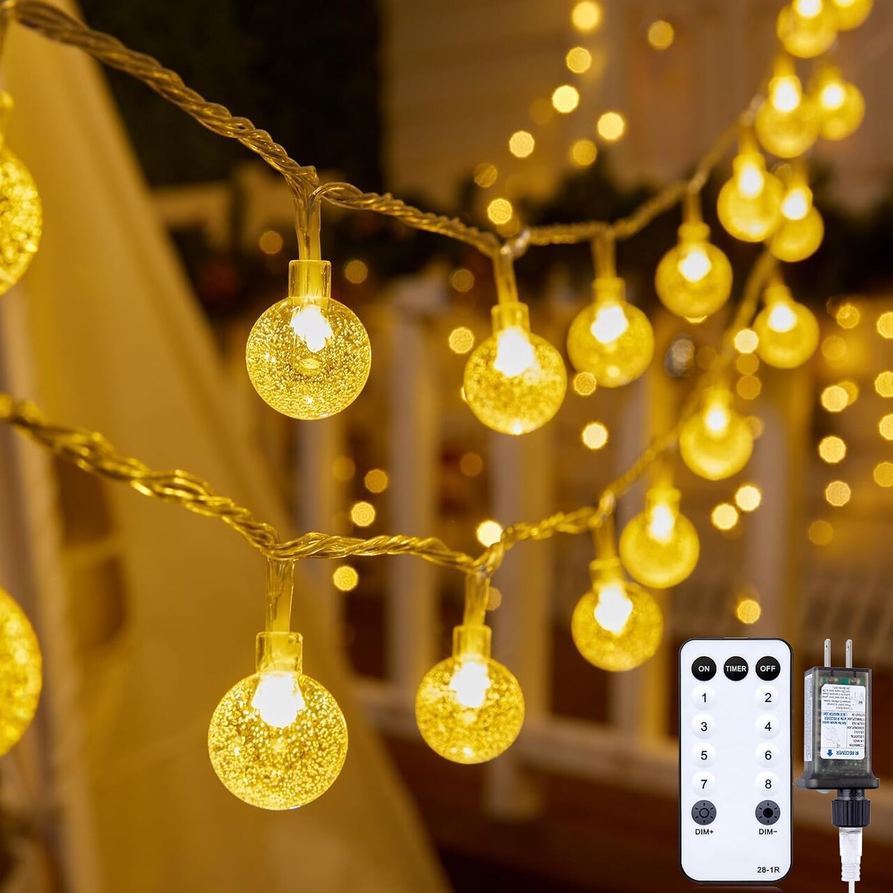 33ft Crystal Globe String Lights, 100 LED Plug-in Fairy Lights with Remote & Timer, 8 Modes, Waterproof, Warm White for Patio, Yard, Porch, Garden, Bedroom, Wedding & Party Decor (33 FT - Warm White)